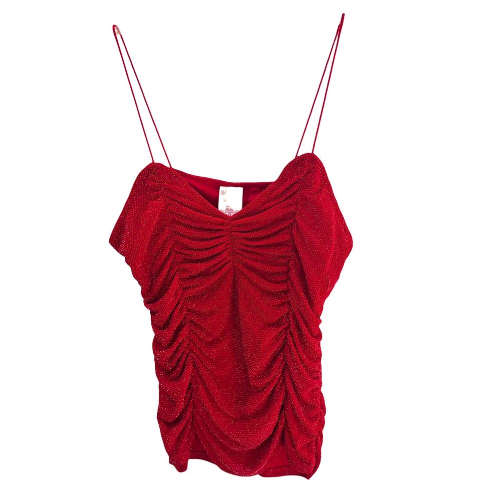 NOBO Red Glitter Ruched Cold Shoulder Cami Top NWT Women's Small 3-5